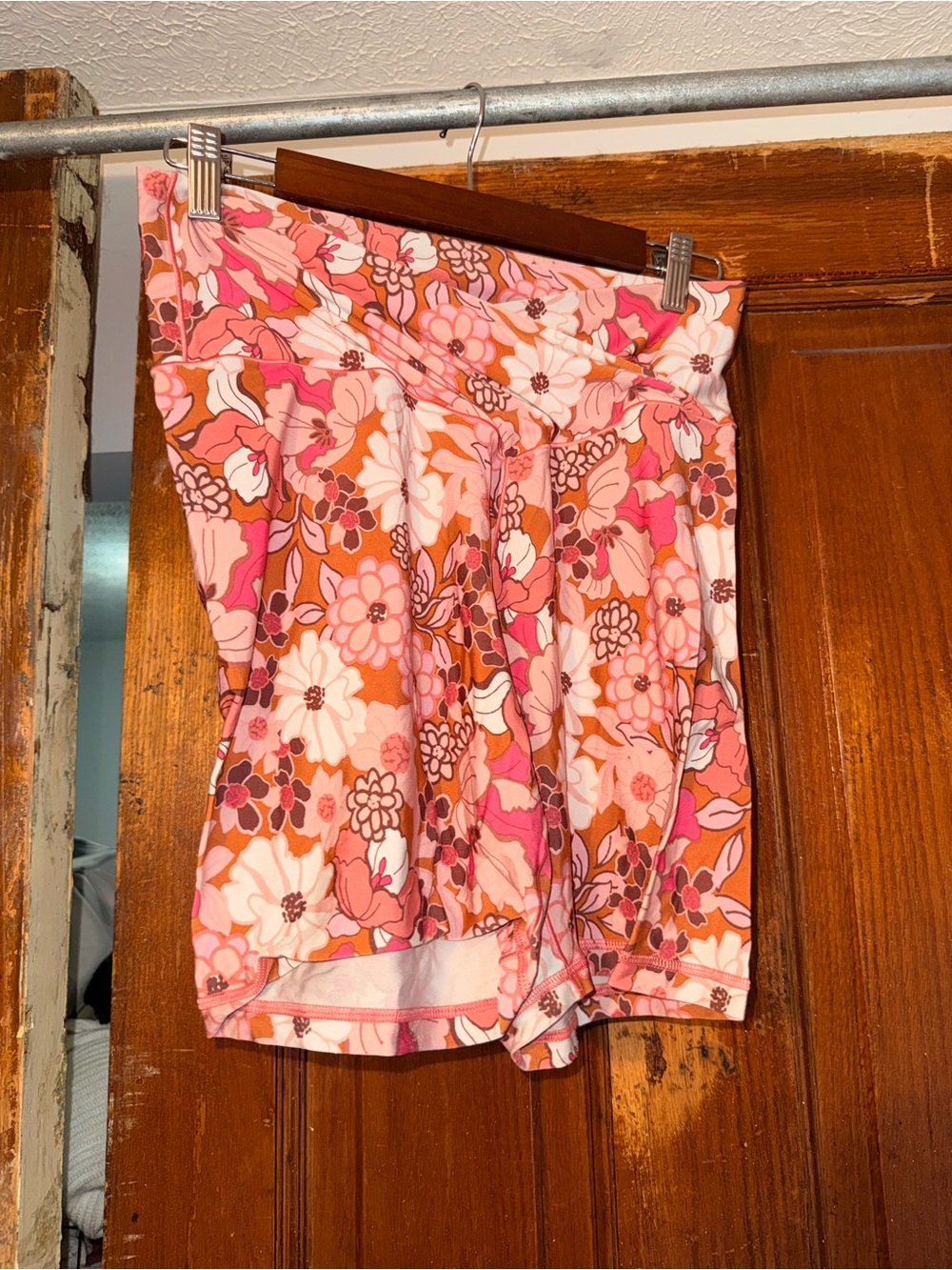 aerie Pink & Orange Floral High-Rise Bike Shorts